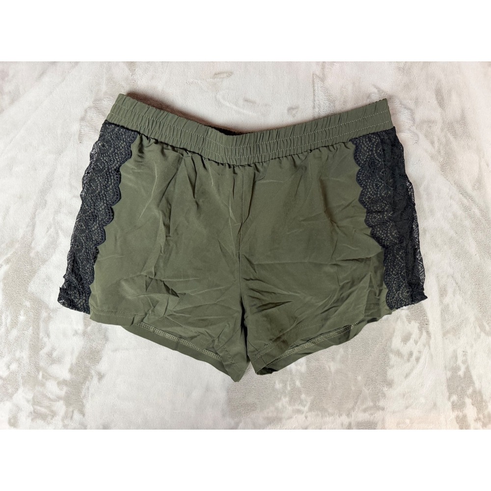 Fabletics Olive Green Lace Trim Athletic Shorts Womens XS Elastic Waist Pocket
